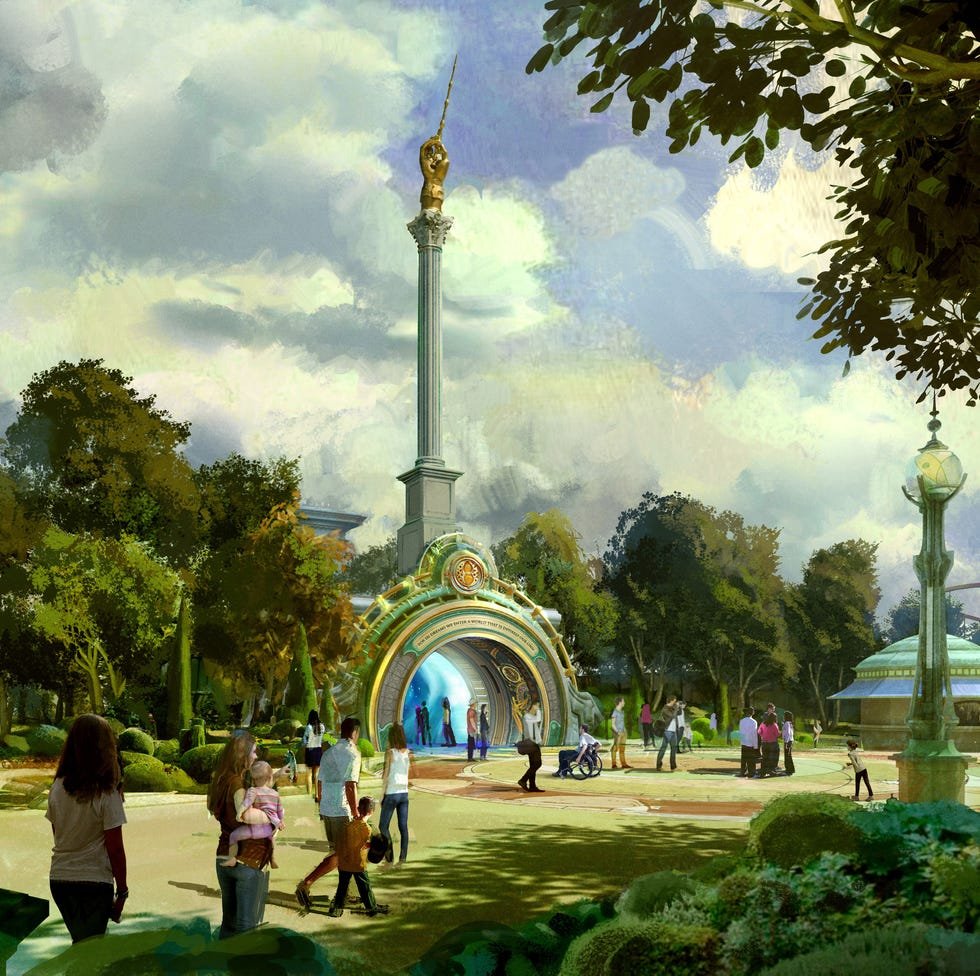 an artist's rendering of the portal to the wizarding world of harry potter – ministry of magic, an upcoming land in the epic universe park at universal studios orlando